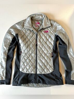 North Face ThermoBall Hybrid Jacket Womens Small Gray Black Pink Full Zip Warm